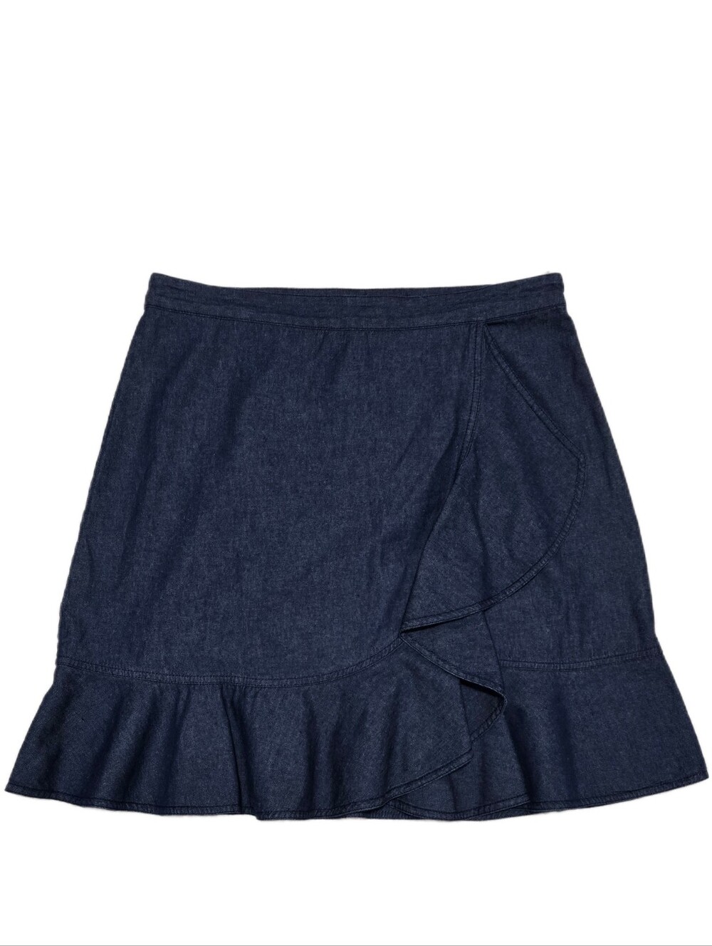 Draper James Denim Chambray Blue Ruffle Faux Wrap Skirt Size 10